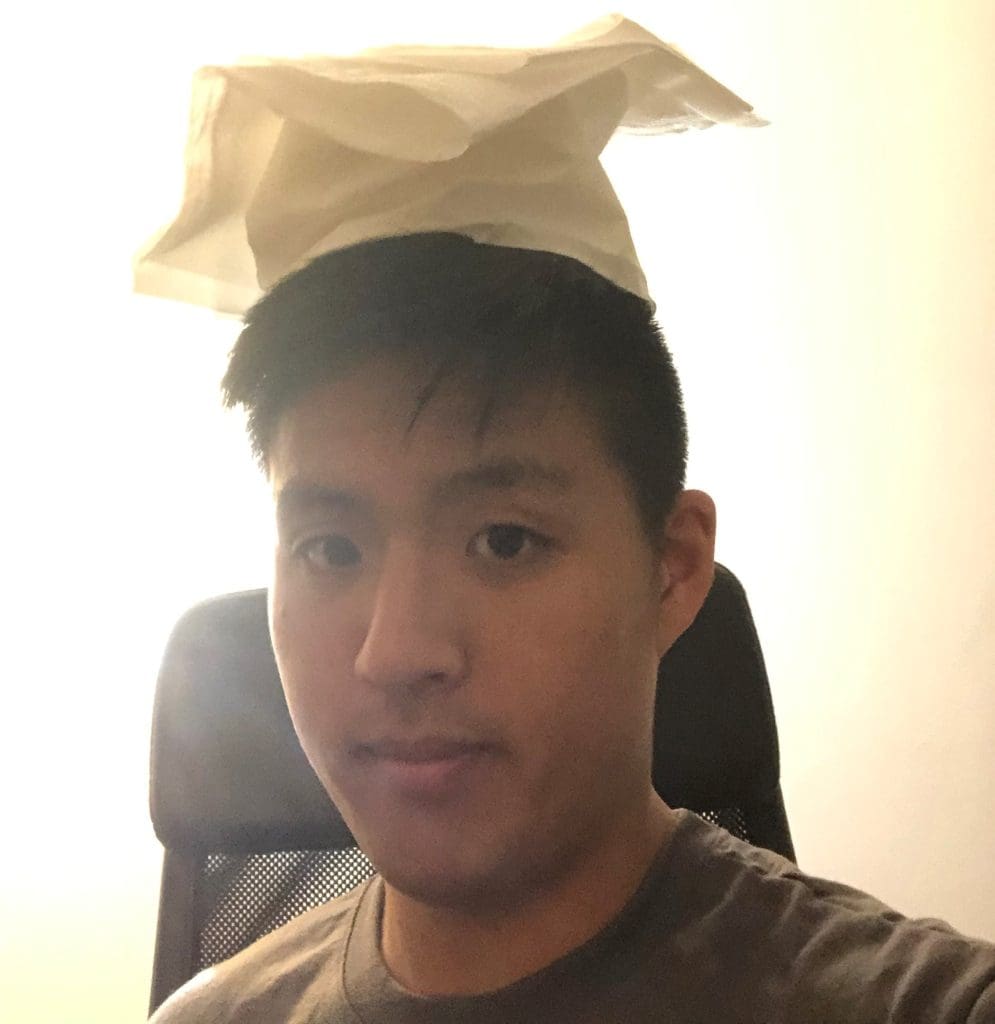 graduating senior wearing a cap made from toilet paper